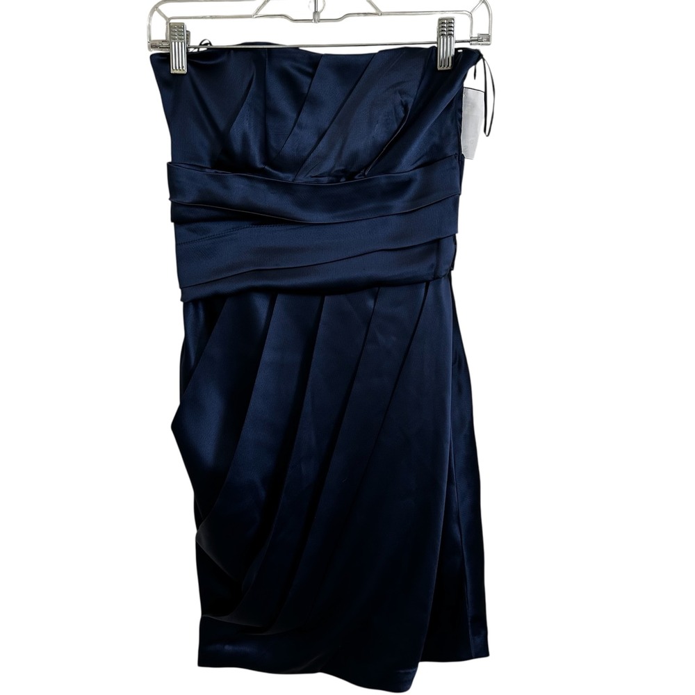 Issue New York‎ Strapless Dress Party Cocktail Pleated Navy Blue Size 2